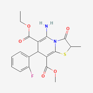molecular formula C19H19FN2O5S B4300103 6-ethyl 8-methyl 5-amino-7-(2-fluorophenyl)-2-methyl-3-oxo-2,3-dihydro-7H-[1,3]thiazolo[3,2-a]pyridine-6,8-dicarboxylate 