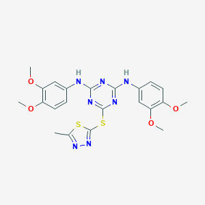 molecular formula C22H23N7O4S2 B430011 2-N,4-N-bis(3,4-dimethoxyphenyl)-6-[(5-methyl-1,3,4-thiadiazol-2-yl)sulfanyl]-1,3,5-triazine-2,4-diamine CAS No. 332144-38-4