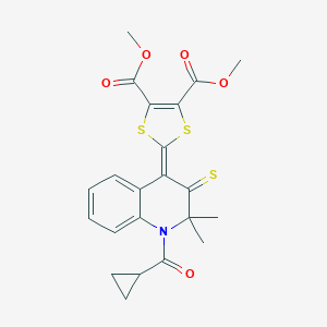 molecular formula C22H21NO5S3 B430014 Dimethyl 2-[1-(cyclopropanecarbonyl)-2,2-dimethyl-3-sulfanylidenequinolin-4-ylidene]-1,3-dithiole-4,5-dicarboxylate CAS No. 330833-97-1