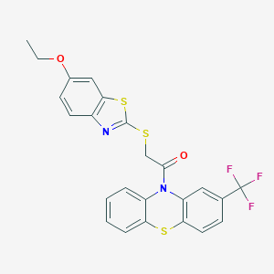 molecular formula C24H17F3N2O2S3 B430015 10-{[(6-ethoxy-1,3-benzothiazol-2-yl)sulfanyl]acetyl}-2-(trifluoromethyl)-10H-phenothiazine CAS No. 314039-98-0