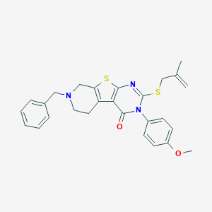 molecular formula C27H27N3O2S2 B430018 7-benzyl-3-(4-methoxyphenyl)-2-[(2-methyl-2-propenyl)sulfanyl]-5,6,7,8-tetrahydropyrido[4',3':4,5]thieno[2,3-d]pyrimidin-4(3H)-one CAS No. 352657-93-3