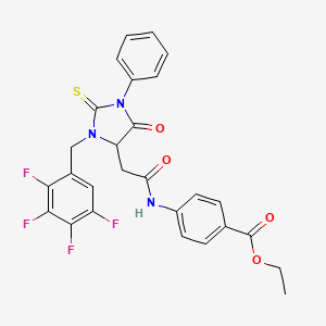 ethyl 4-({[5-oxo-1-phenyl-3-(2,3,4,5-tetrafluorobenzyl)-2-thioxoimidazolidin-4-yl]acetyl}amino)benzoate