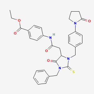 ethyl 4-[({1-benzyl-5-oxo-3-[4-(2-oxopyrrolidin-1-yl)benzyl]-2-thioxoimidazolidin-4-yl}acetyl)amino]benzoate