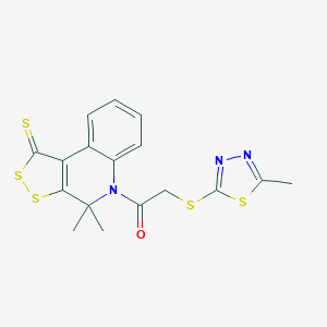 molecular formula C17H15N3OS5 B430020 1-(4,4-Dimethyl-1-sulfanylidenedithiolo[3,4-c]quinolin-5-yl)-2-[(5-methyl-1,3,4-thiadiazol-2-yl)sulfanyl]ethanone CAS No. 332144-59-9