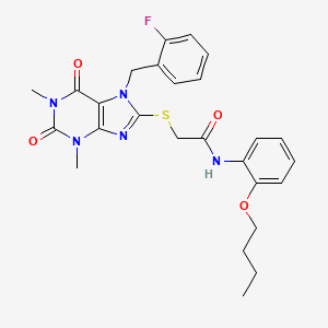 molecular formula C26H28FN5O4S B4300205 N-(2-butoxyphenyl)-2-{[7-(2-fluorobenzyl)-1,3-dimethyl-2,6-dioxo-2,3,6,7-tetrahydro-1H-purin-8-yl]thio}acetamide 
