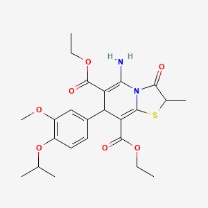 molecular formula C24H30N2O7S B4300216 diethyl 5-amino-7-(4-isopropoxy-3-methoxyphenyl)-2-methyl-3-oxo-2,3-dihydro-7H-[1,3]thiazolo[3,2-a]pyridine-6,8-dicarboxylate 