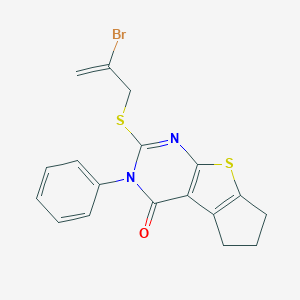 molecular formula C18H15BrN2OS2 B430022 2-[(2-bromo-2-propenyl)sulfanyl]-3-phenyl-3,5,6,7-tetrahydro-4H-cyclopenta[4,5]thieno[2,3-d]pyrimidin-4-one 