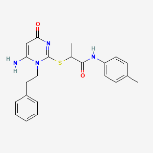 2-{[6-amino-4-oxo-1-(2-phenylethyl)-1,4-dihydropyrimidin-2-yl]thio}-N-(4-methylphenyl)propanamide