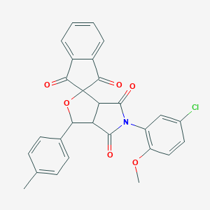 molecular formula C28H20ClNO6 B430025 5-(5-chloro-2-methoxyphenyl)-3-(4-methylphenyl)-3a,6a-dihydrospiro[furo[3,4-c]pyrrole-1,2'-indene]-1',3',4,6(3H,5H)-tetrone 