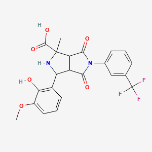 molecular formula C22H19F3N2O6 B4300423 3-(2-hydroxy-3-methoxyphenyl)-1-methyl-4,6-dioxo-5-[3-(trifluoromethyl)phenyl]octahydropyrrolo[3,4-c]pyrrole-1-carboxylic acid 