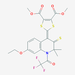 molecular formula C22H20F3NO6S3 B430043 Dimethyl 2-[7-ethoxy-2,2-dimethyl-3-sulfanylidene-1-(2,2,2-trifluoroacetyl)quinolin-4-ylidene]-1,3-dithiole-4,5-dicarboxylate CAS No. 314039-75-3