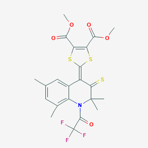molecular formula C22H20F3NO5S3 B430045 Dimethyl 2-[2,2,6,8-tetramethyl-3-sulfanylidene-1-(2,2,2-trifluoroacetyl)quinolin-4-ylidene]-1,3-dithiole-4,5-dicarboxylate CAS No. 351224-75-4
