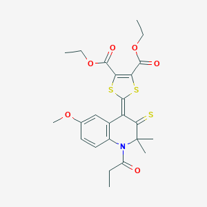 molecular formula C24H27NO6S3 B430051 Diethyl 2-(6-methoxy-2,2-dimethyl-1-propanoyl-3-sulfanylidenequinolin-4-ylidene)-1,3-dithiole-4,5-dicarboxylate CAS No. 354991-80-3