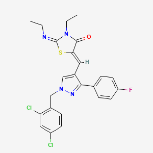 molecular formula C24H21Cl2FN4OS B4300513 5-{[1-(2,4-dichlorobenzyl)-3-(4-fluorophenyl)-1H-pyrazol-4-yl]methylene}-3-ethyl-2-(ethylimino)-1,3-thiazolidin-4-one 