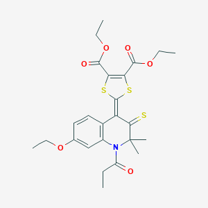 molecular formula C25H29NO6S3 B430052 Diethyl 2-(7-ethoxy-2,2-dimethyl-1-propanoyl-3-sulfanylidenequinolin-4-ylidene)-1,3-dithiole-4,5-dicarboxylate CAS No. 314039-77-5