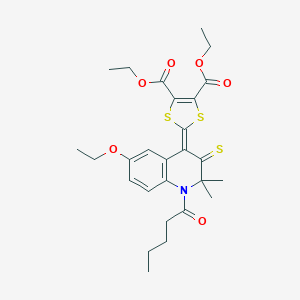 Diethyl 2-(6-ethoxy-2,2-dimethyl-1-pentanoyl-3-sulfanylidenequinolin-4-ylidene)-1,3-dithiole-4,5-dicarboxylate