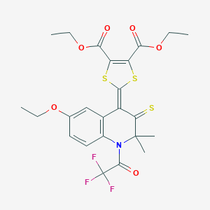 molecular formula C24H24F3NO6S3 B430058 diethyl 2-[6-ethoxy-2,2-dimethyl-3-thioxo-1-(trifluoroacetyl)-2,3-dihydroquinolin-4(1H)-ylidene]-1,3-dithiole-4,5-dicarboxylate 
