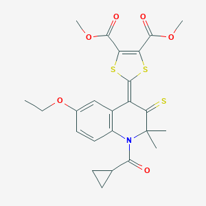 molecular formula C24H25NO6S3 B430059 Dimethyl 2-[1-(cyclopropanecarbonyl)-6-ethoxy-2,2-dimethyl-3-sulfanylidenequinolin-4-ylidene]-1,3-dithiole-4,5-dicarboxylate CAS No. 351224-88-9