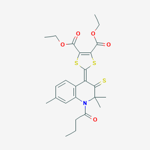 molecular formula C25H29NO5S3 B430061 Diethyl 2-(1-butanoyl-2,2,7-trimethyl-3-sulfanylidenequinolin-4-ylidene)-1,3-dithiole-4,5-dicarboxylate CAS No. 351224-89-0