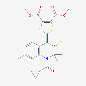 molecular formula C23H23NO5S3 B430062 Dimethyl 2-[1-(cyclopropanecarbonyl)-2,2,7-trimethyl-3-sulfanylidenequinolin-4-ylidene]-1,3-dithiole-4,5-dicarboxylate CAS No. 354991-83-6