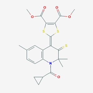 molecular formula C23H23NO5S3 B430063 Dimethyl 2-[1-(cyclopropanecarbonyl)-2,2,6-trimethyl-3-sulfanylidenequinolin-4-ylidene]-1,3-dithiole-4,5-dicarboxylate CAS No. 351224-87-8