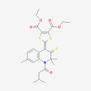 molecular formula C26H31NO5S3 B430067 Diethyl 2-[2,2,7-trimethyl-1-(3-methylbutanoyl)-3-sulfanylidenequinolin-4-ylidene]-1,3-dithiole-4,5-dicarboxylate CAS No. 351224-90-3