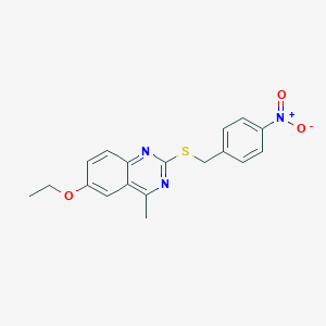 molecular formula C18H17N3O3S B430068 6-Ethoxy-2-({4-nitrobenzyl}sulfanyl)-4-methylquinazoline CAS No. 351225-40-6