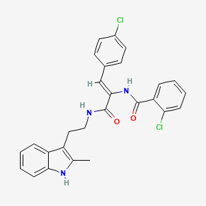 molecular formula C27H23Cl2N3O2 B4300780 2-chloro-N-[2-(4-chlorophenyl)-1-({[2-(2-methyl-1H-indol-3-yl)ethyl]amino}carbonyl)vinyl]benzamide 