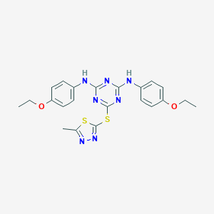 molecular formula C22H23N7O2S2 B430079 N,N'-bis(4-ethoxyphenyl)-6-[(5-methyl-1,3,4-thiadiazol-2-yl)sulfanyl]-1,3,5-triazine-2,4-diamine CAS No. 314039-89-9