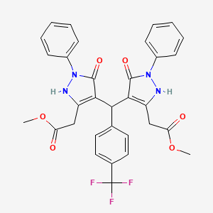 molecular formula C32H27F3N4O6 B4300834 dimethyl 2,2'-[{[4-(trifluoromethyl)phenyl]methylene}bis(5-hydroxy-1-phenyl-1H-pyrazole-4,3-diyl)]diacetate 