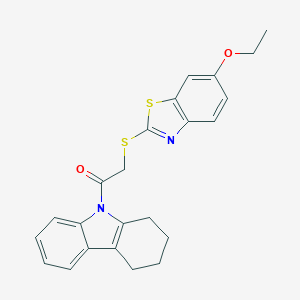 molecular formula C23H22N2O2S2 B430087 2-[(6-ethoxy-1,3-benzothiazol-2-yl)sulfanyl]-1-(1,2,3,4-tetrahydro-9H-carbazol-9-yl)ethanone CAS No. 314040-03-4