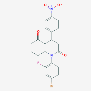 molecular formula C21H16BrFN2O4 B4300886 1-(4-bromo-2-fluorophenyl)-4-(4-nitrophenyl)-4,6,7,8-tetrahydroquinoline-2,5(1H,3H)-dione 