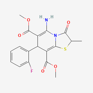 molecular formula C18H17FN2O5S B4300891 dimethyl 5-amino-7-(2-fluorophenyl)-2-methyl-3-oxo-2,3-dihydro-7H-[1,3]thiazolo[3,2-a]pyridine-6,8-dicarboxylate 