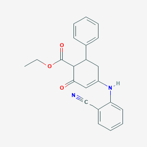 molecular formula C22H20N2O3 B4300956 ethyl 4-[(2-cyanophenyl)amino]-2-oxo-6-phenylcyclohex-3-ene-1-carboxylate 