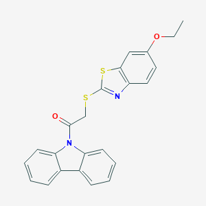 molecular formula C23H18N2O2S2 B430097 1-Carbazol-9-yl-2-(6-ethoxy-benzothiazol-2-ylsulfanyl)-ethanone CAS No. 314040-02-3