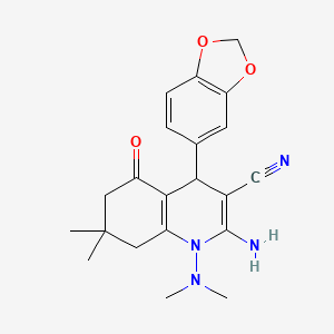 molecular formula C21H24N4O3 B4300976 2-amino-4-(1,3-benzodioxol-5-yl)-1-(dimethylamino)-7,7-dimethyl-5-oxo-1,4,5,6,7,8-hexahydroquinoline-3-carbonitrile 