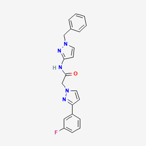 molecular formula C21H18FN5O B4300983 N-(1-benzyl-1H-pyrazol-3-yl)-2-[3-(3-fluorophenyl)-1H-pyrazol-1-yl]acetamide 