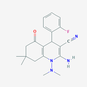 molecular formula C20H23FN4O B4300990 2-amino-1-(dimethylamino)-4-(2-fluorophenyl)-7,7-dimethyl-5-oxo-1,4,5,6,7,8-hexahydroquinoline-3-carbonitrile 