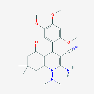 molecular formula C23H30N4O4 B4301008 2-amino-1-(dimethylamino)-7,7-dimethyl-5-oxo-4-(2,4,5-trimethoxyphenyl)-1,4,5,6,7,8-hexahydroquinoline-3-carbonitrile 