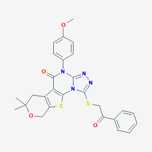 4-(4-methoxyphenyl)-7,7-dimethyl-1-[(2-oxo-2-phenylethyl)sulfanyl]-6,9-dihydro-7H-pyrano[4',3':4,5]thieno[3,2-e][1,2,4]triazolo[4,3-a]pyrimidin-5(4H)-one