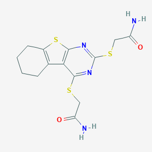 molecular formula C14H16N4O2S3 B430139 2-[[2-(2-Amino-2-oxoethyl)sulfanyl-5,6,7,8-tetrahydro-[1]benzothiolo[2,3-d]pyrimidin-4-yl]sulfanyl]acetamide CAS No. 354992-45-3