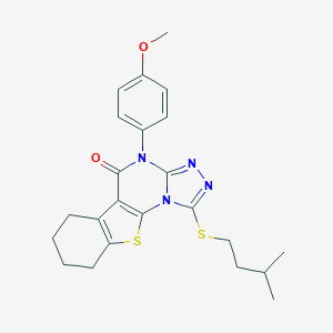 molecular formula C23H26N4O2S2 B430141 1-(isopentylsulfanyl)-4-(4-methoxyphenyl)-6,7,8,9-tetrahydro[1]benzothieno[3,2-e][1,2,4]triazolo[4,3-a]pyrimidin-5(4H)-one CAS No. 351385-43-8