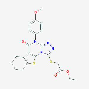 molecular formula C22H22N4O4S2 B430142 Ethyl 2-[[7-(4-methoxyphenyl)-8-oxo-16-thia-2,4,5,7-tetrazatetracyclo[7.7.0.02,6.010,15]hexadeca-1(9),3,5,10(15)-tetraen-3-yl]sulfanyl]acetate CAS No. 372083-16-4