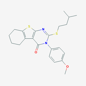 molecular formula C22H26N2O2S2 B430144 2-(isopentylsulfanyl)-3-(4-methoxyphenyl)-5,6,7,8-tetrahydro[1]benzothieno[2,3-d]pyrimidin-4(3H)-one CAS No. 354992-51-1
