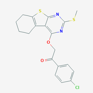 molecular formula C19H17ClN2O2S2 B430146 1-(4-Chlorophenyl)-2-{[2-(methylsulfanyl)-5,6,7,8-tetrahydro[1]benzothieno[2,3-d]pyrimidin-4-yl]oxy}ethanone 