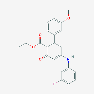 molecular formula C22H22FNO4 B4301471 ethyl 4-[(3-fluorophenyl)amino]-6-(3-methoxyphenyl)-2-oxocyclohex-3-ene-1-carboxylate 