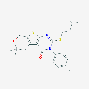 2-(isopentylsulfanyl)-6,6-dimethyl-3-(4-methylphenyl)-3,5,6,8-tetrahydro-4H-pyrano[4',3':4,5]thieno[2,3-d]pyrimidin-4-one