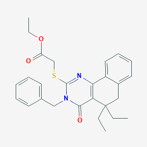 molecular formula C27H30N2O3S B430149 Ethyl [(3-benzyl-5,5-diethyl-4-oxo-3,4,5,6-tetrahydrobenzo[h]quinazolin-2-yl)sulfanyl]acetate CAS No. 312596-24-0