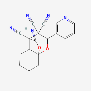 molecular formula C18H15N5O2 B4301507 12-imino-9-pyridin-3-yl-10,11-dioxatricyclo[5.3.2.0~1,6~]dodecane-7,8,8-tricarbonitrile 