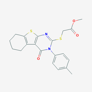 molecular formula C20H20N2O3S2 B430152 Methyl 2-[[3-(4-methylphenyl)-4-oxo-5,6,7,8-tetrahydro-[1]benzothiolo[2,3-d]pyrimidin-2-yl]sulfanyl]acetate CAS No. 312625-68-6